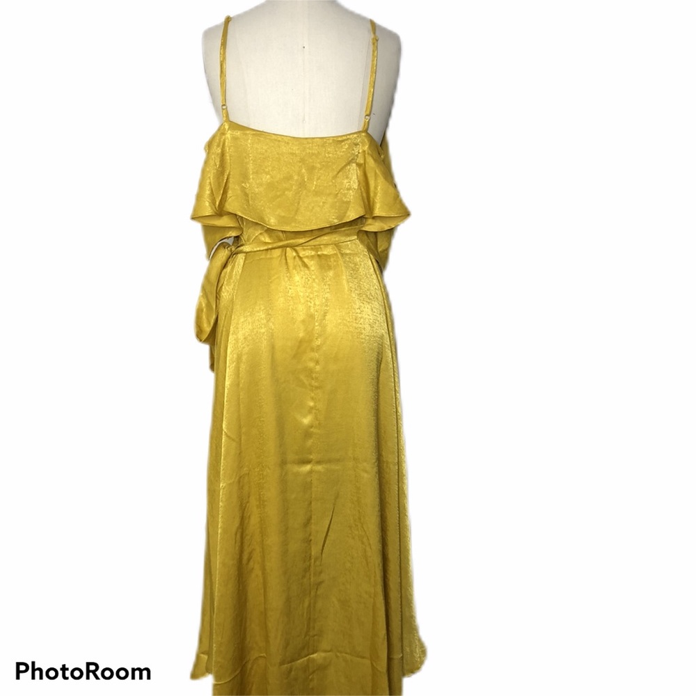 Lulus Layla Mustard Yellow Satin Wrap Dress. NEW - Picture 6 of 8